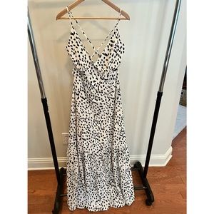 White maxi dress with black dots